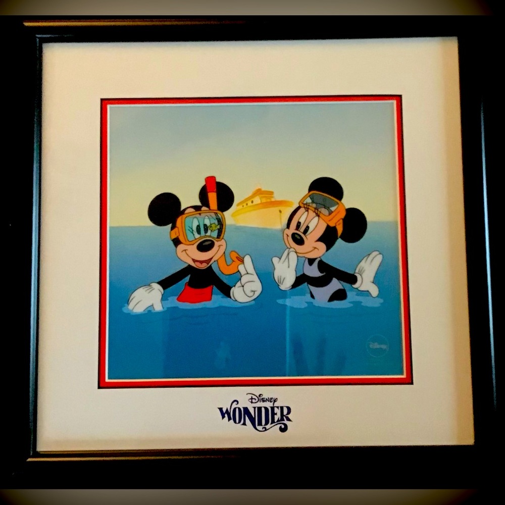 Snorkeling Framed Mickey & Minnie! This Sericel is “Contented Castaways”,